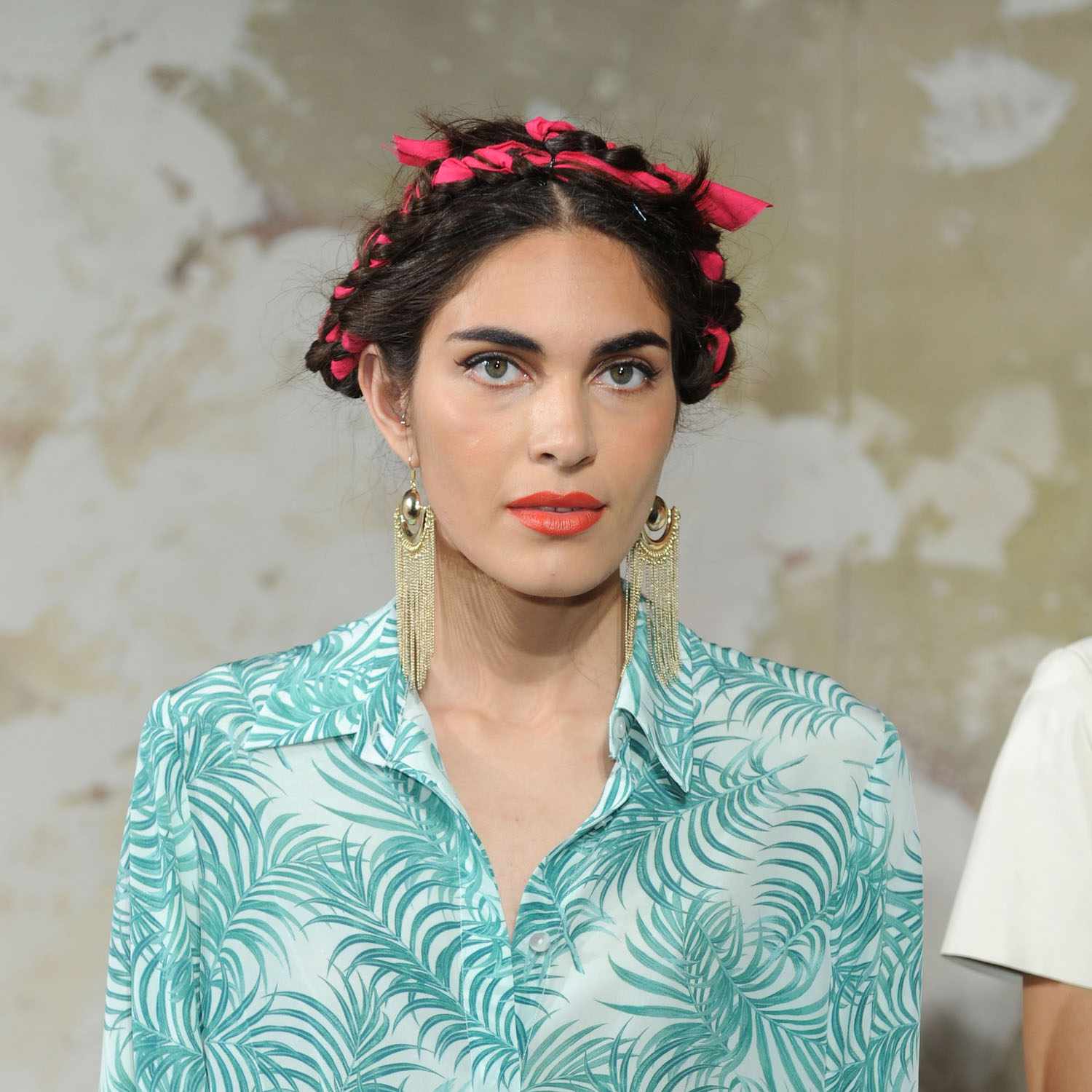 Model with Frida Kahlo inspired braid crown