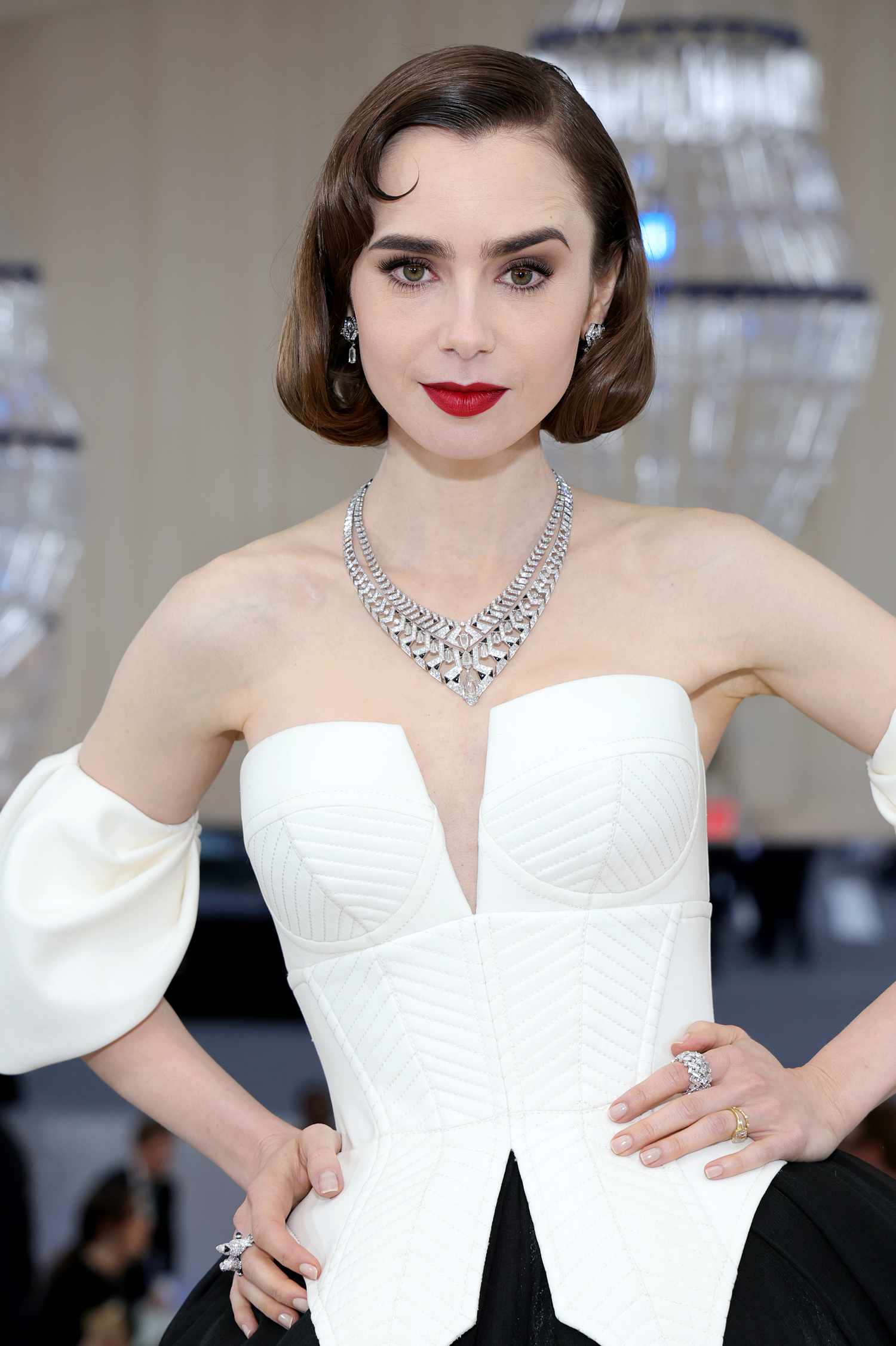 Lily Collins attends The 2023 Met Gala Celebrating "Karl Lagerfeld: A Line Of Beauty"