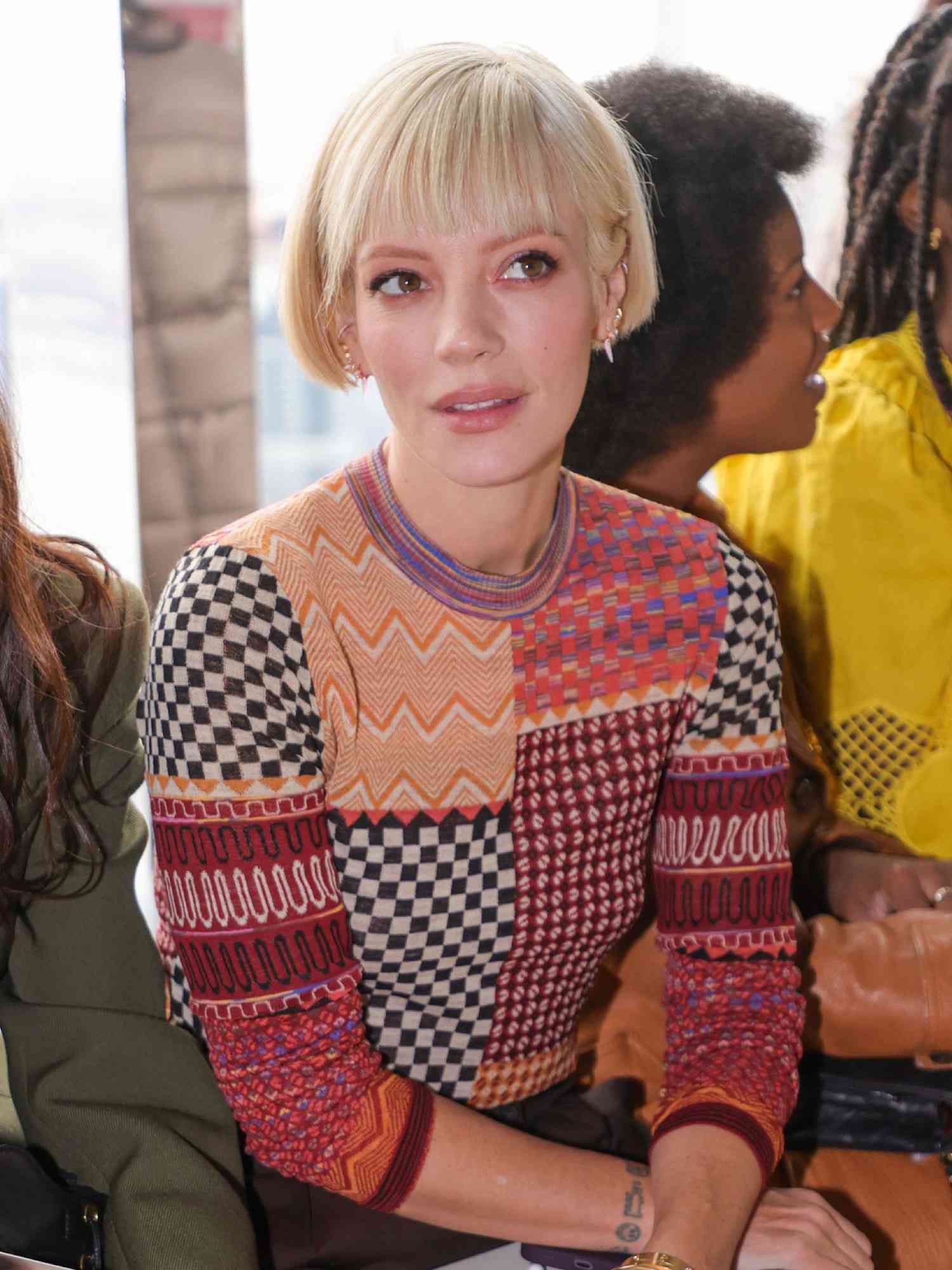Lily Allen with a blonde bob hairstyle