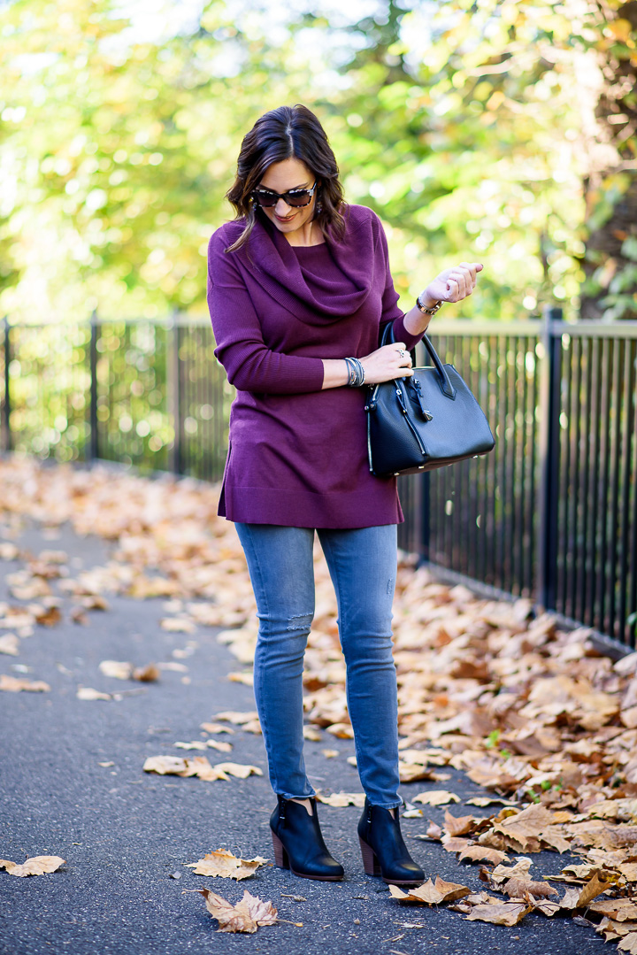 Then & Now: Grey Denim + Burgundy Sweater