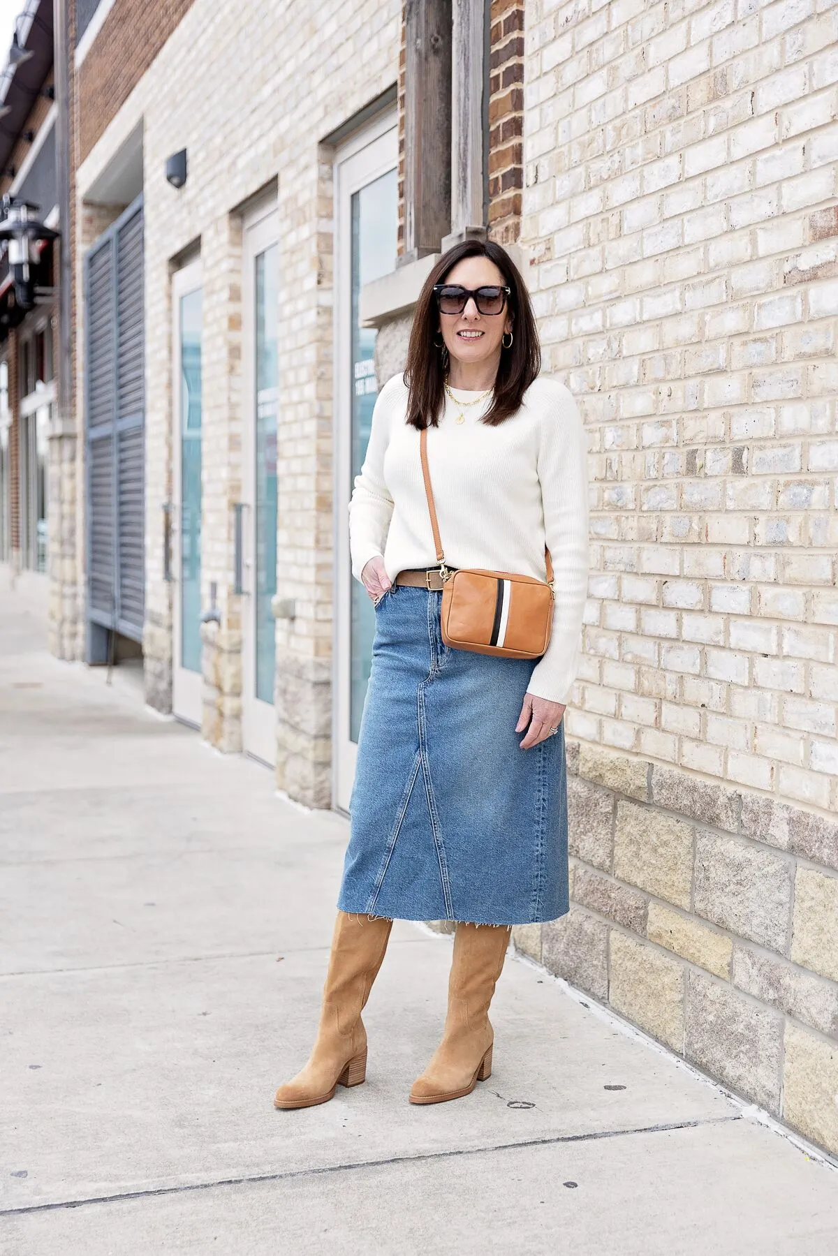 How to Wear a Denim Skirt This Fall