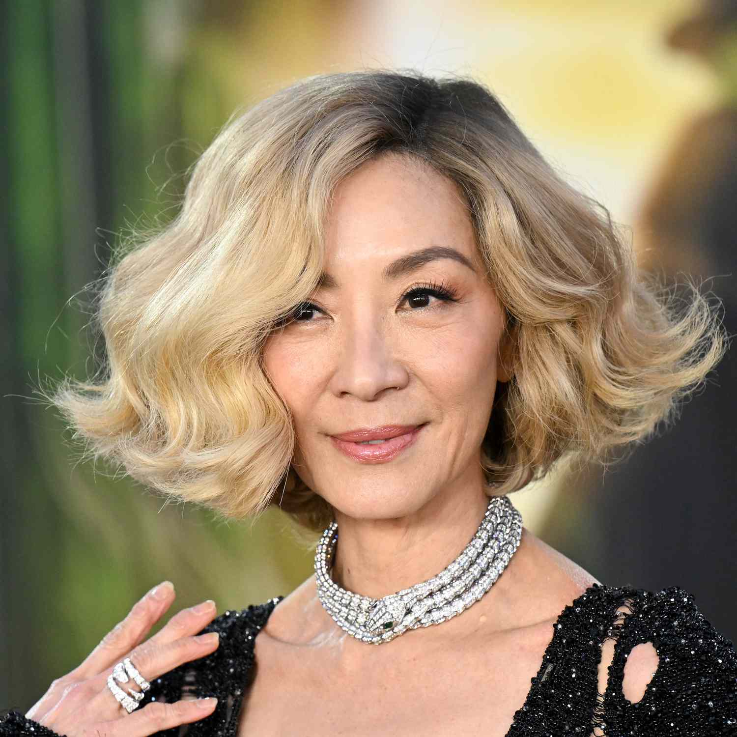 Michelle Yeoh in a modern version of old hollywood styled bob